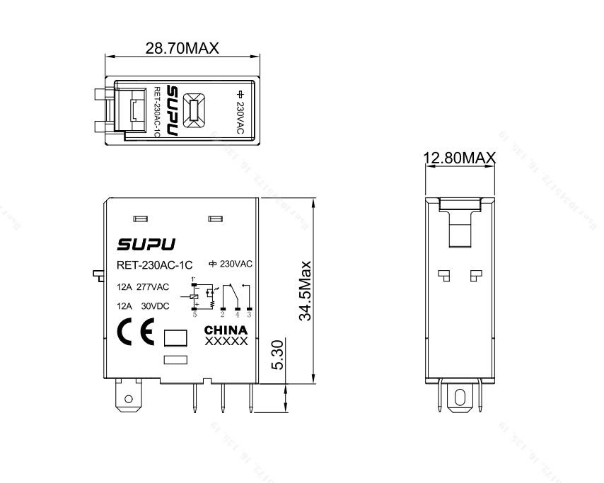 Phích cắm rơle mỏng RET-230AC-1C