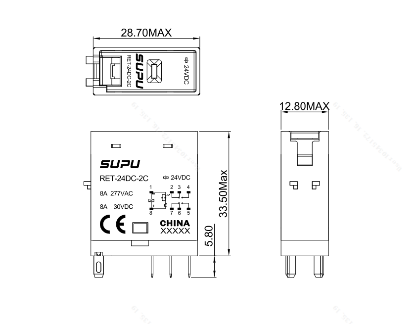 Phích cắm rơle mỏng RET-24DC-2C