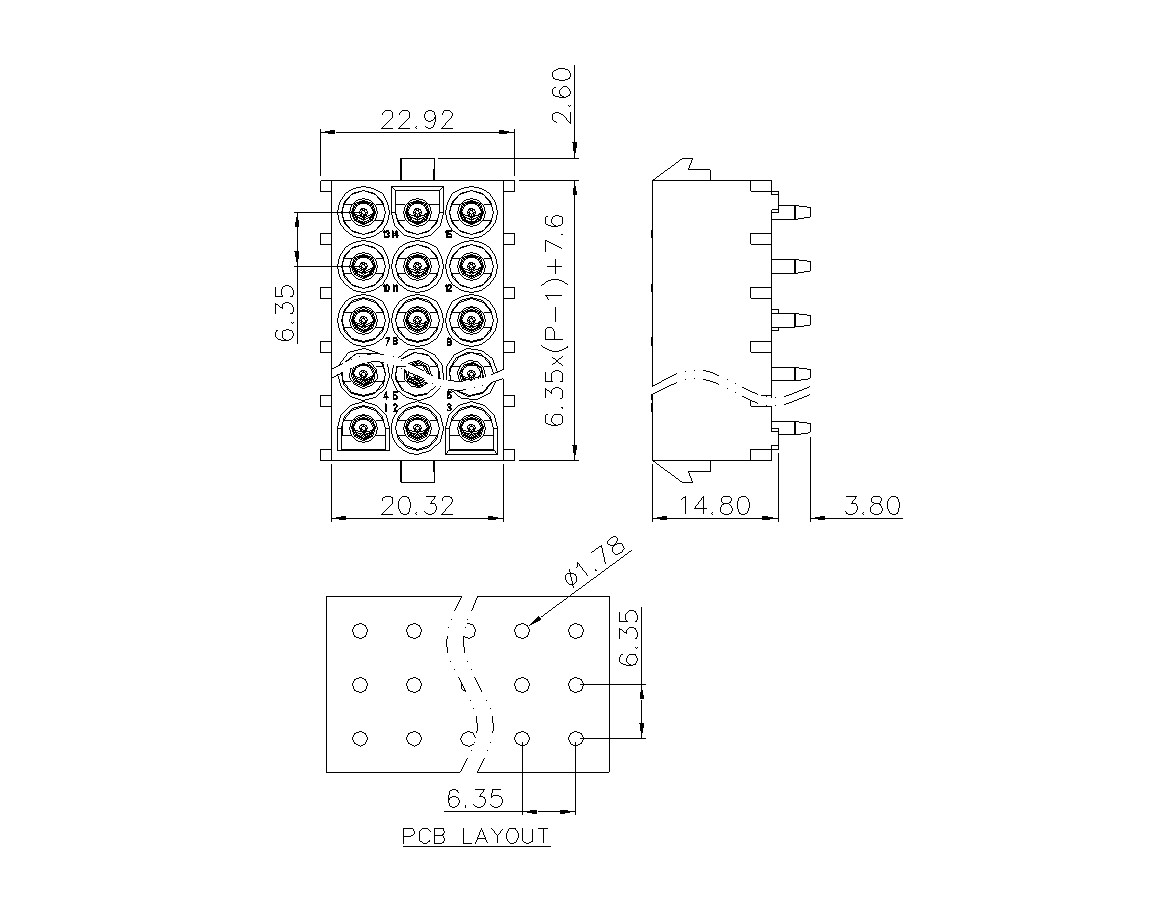Thiết bị đầu cuối uốn BP635VXXF-WT-0000 (ba hàng)