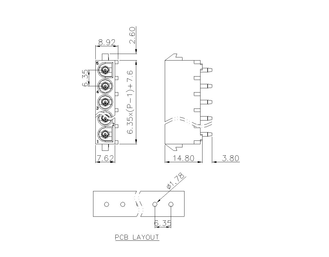 Thiết bị đầu cuối uốn BP635VXXF-WT-0000 một hàng